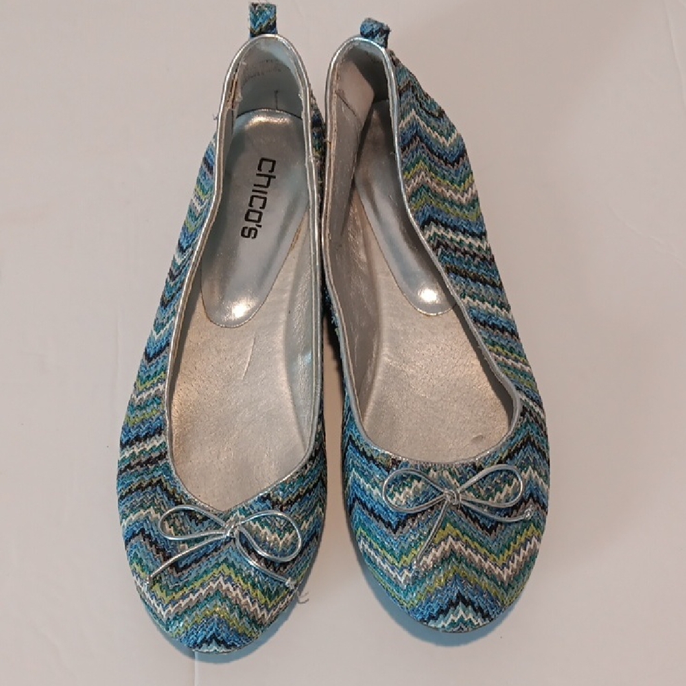Chico's Vibrant Flats w/ Blue Chevron Pattern